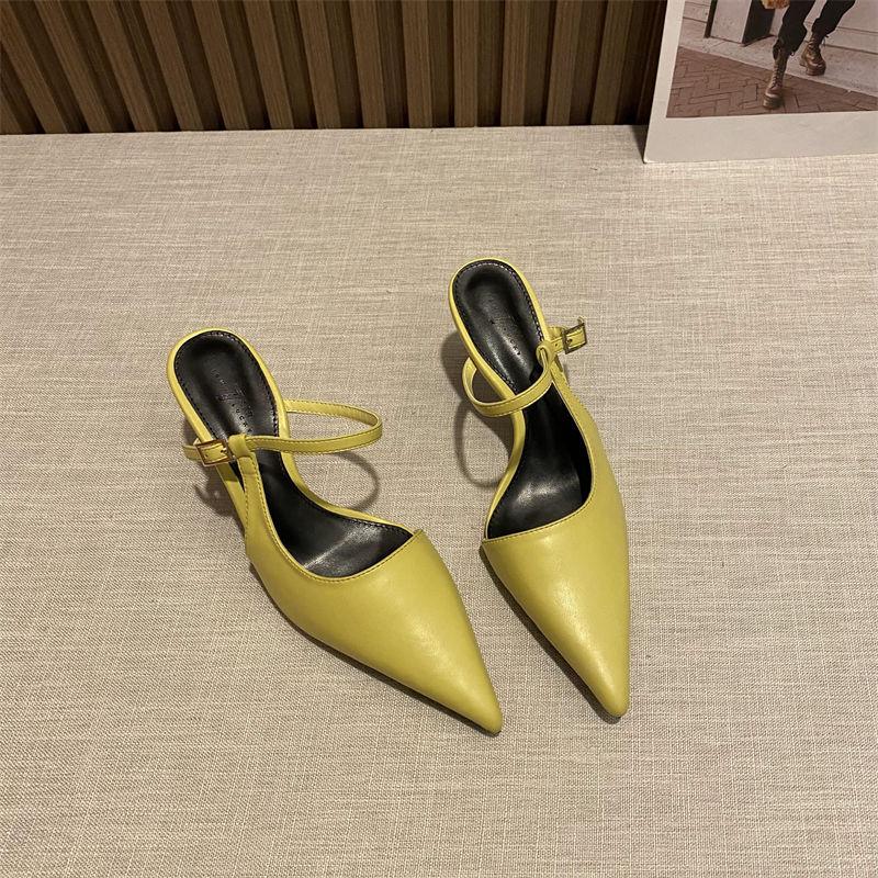 

Simple and versatile high heels, spring and summer 2025 new European and American style pointed head thin heel one-word buckle with bag head sandal 39 жёлтый