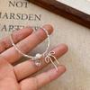 Romantic Pink Crystal Heart Pendant Bangles For Women Silver Color Small Square Bead Bow Bracelet Good Friend Jewelry Gift