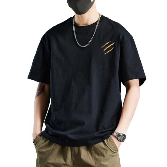 

Men Cotton Blend T-Shirt Casual Solid Color Crew Neck Summer Tee Breathable Loose Fit Stylish Tee Shirt for Daily Wear Beach Street L чорний