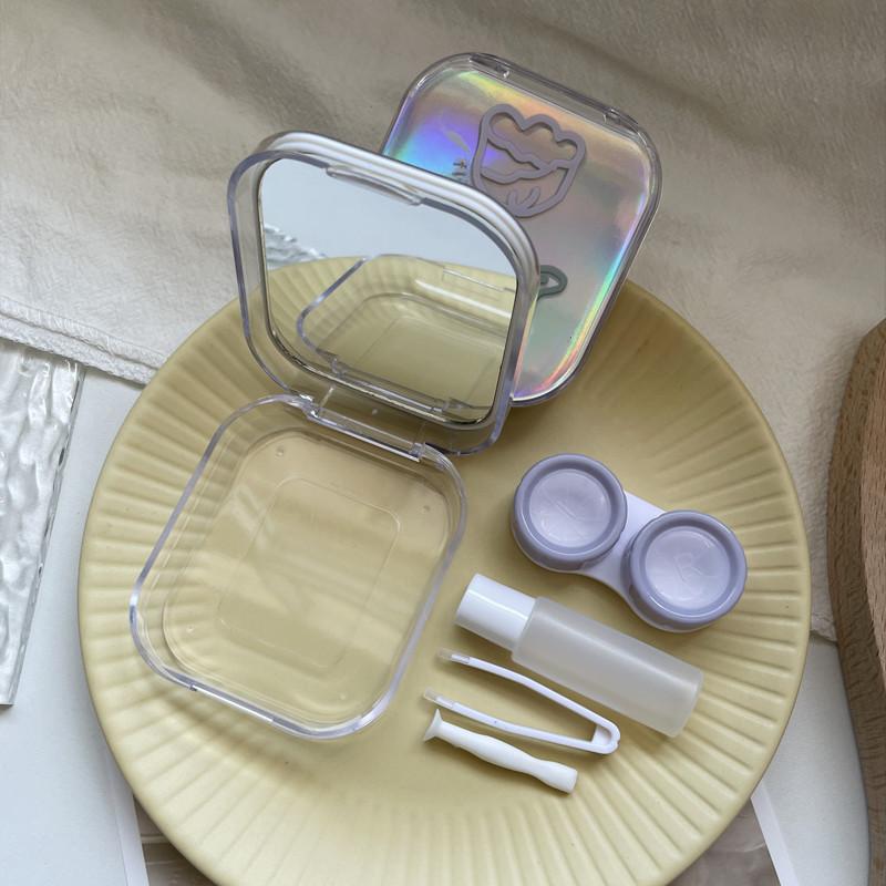 Laser Cover Contact Lens Case Box Colored Lenses Container Beauty Lens Storage Box Travel Set With Mirror Gift Girl
