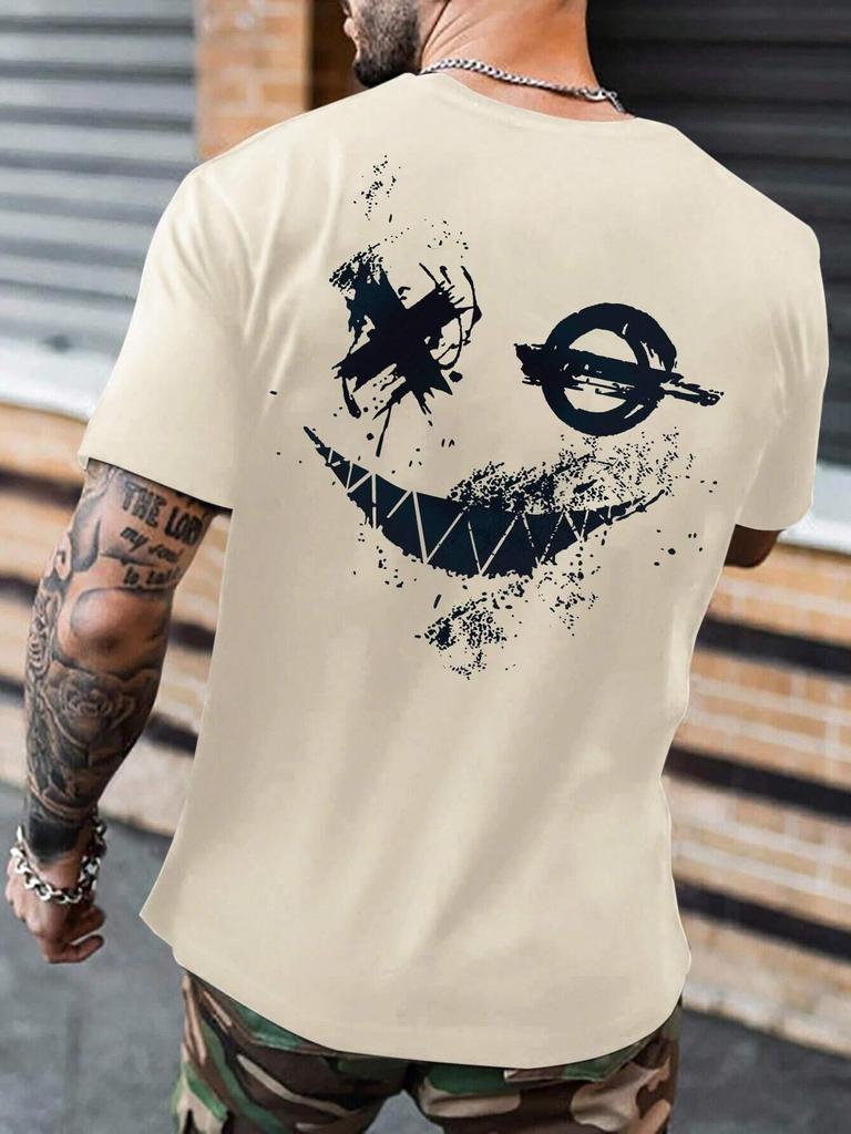 Manfinity LEGND Men T-Shirts Fit Crew Neck Short Sleeve Graphic Tee Smile Face Casual Summer Polyester