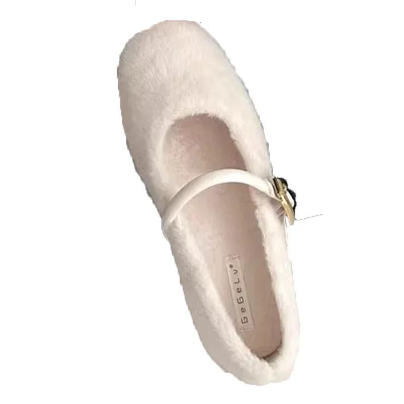 2025 Fur Flats Ballet Dance Shoes Casual Short Plush Boots Fashion New Shallow Square Toe Zapatos Dress Walking Designer Shoes