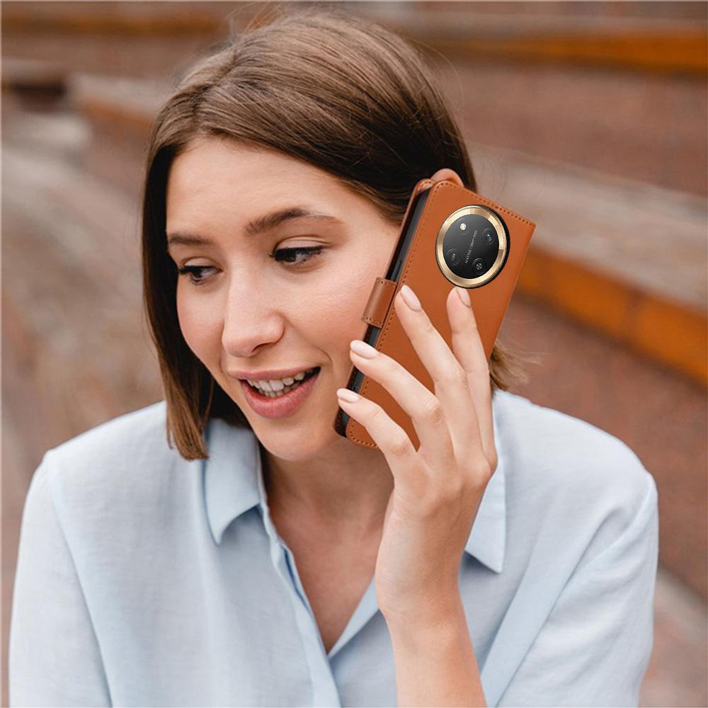 For Honor X60 Pro 5G/X9c 5G Case RFID Blocking Leather Wallet Flip Phone Cover with Wrist Strap