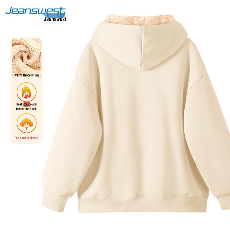 JEANSWEST Thickened Fleece-Lined Cartoon Print Hooded Cardigan