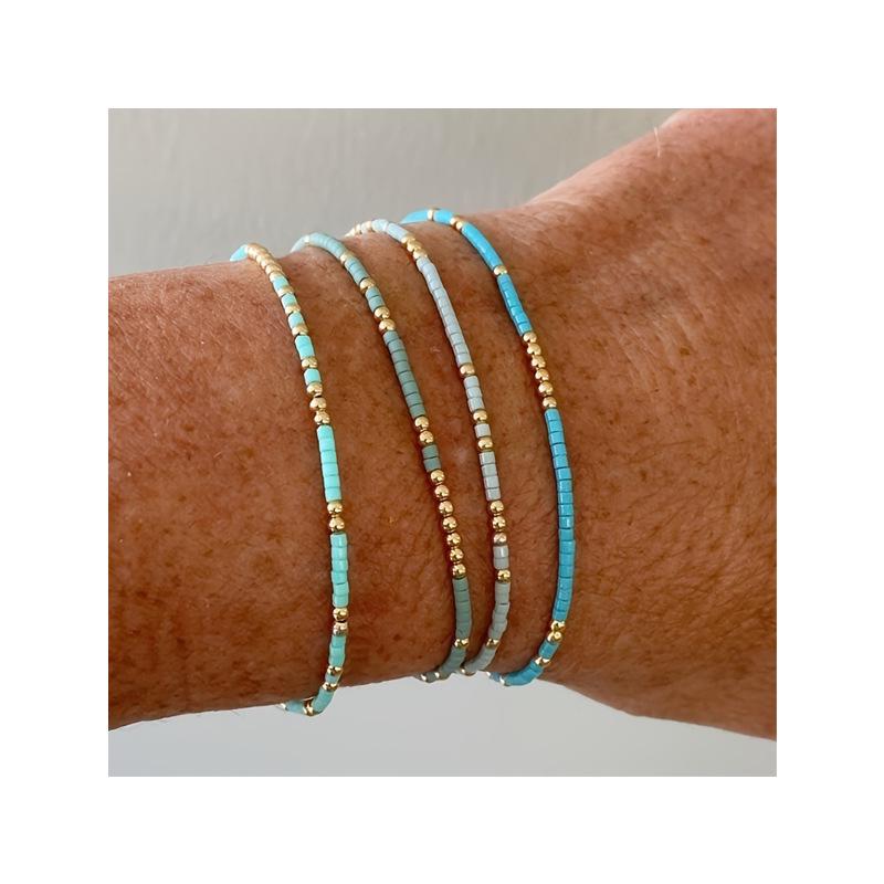 Böhmisches Samenperlenarmband: Handgefertigt, Elastisch, mit leicht luxuriösen Kupferperlen