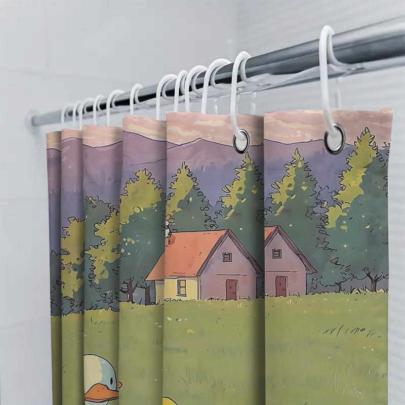 Cute Cartoon Duck Family Shower Curtain for Kids' Bathroom Soft and Durable Waterproof Fabric with Vibrant Colors Easy-Clean