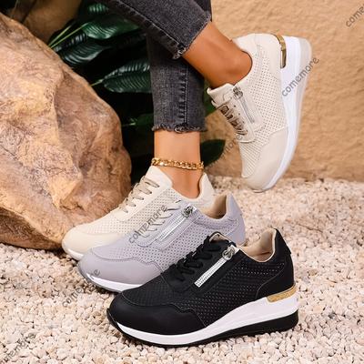 Fashion Spring Autumn Sports Casual Sneakers for Women Thick Bottom Lace-up Women's Single Shoes Large Size Wedges Middle Heel Tennis