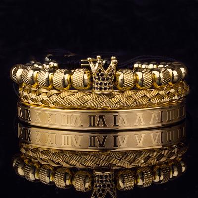 3pcs/Set Luxury Royal CZ King Crown Men Bracelets Roman Numeral Braided Adjustable Pulseira