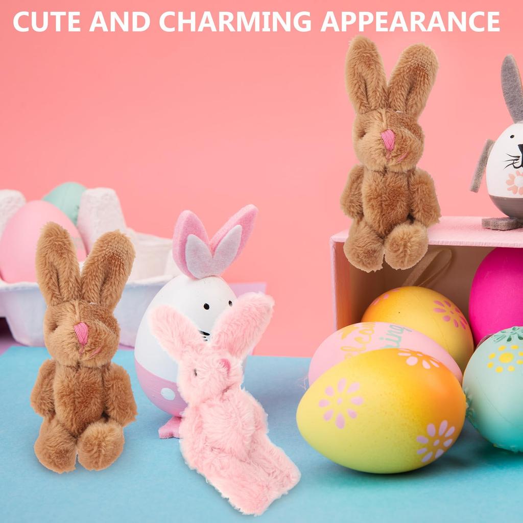 Lurrose 20-Piece Set Mini Plush Rabbits, 3.35-Inch Small Jointed Bunny Dolls with Keychains, Kids Toys, Easter, Birthday, and Decoration