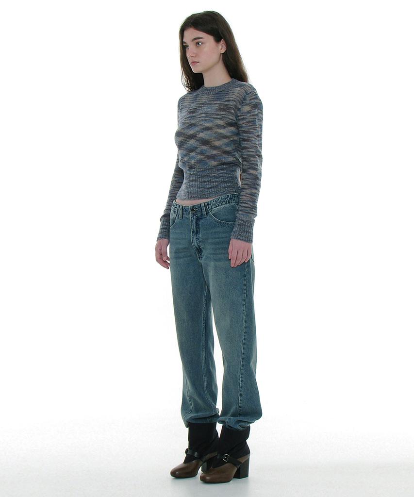 PARTIMENTO WOMEN Sheer Wide Rib Knit Crew Neck_Mix Navy
