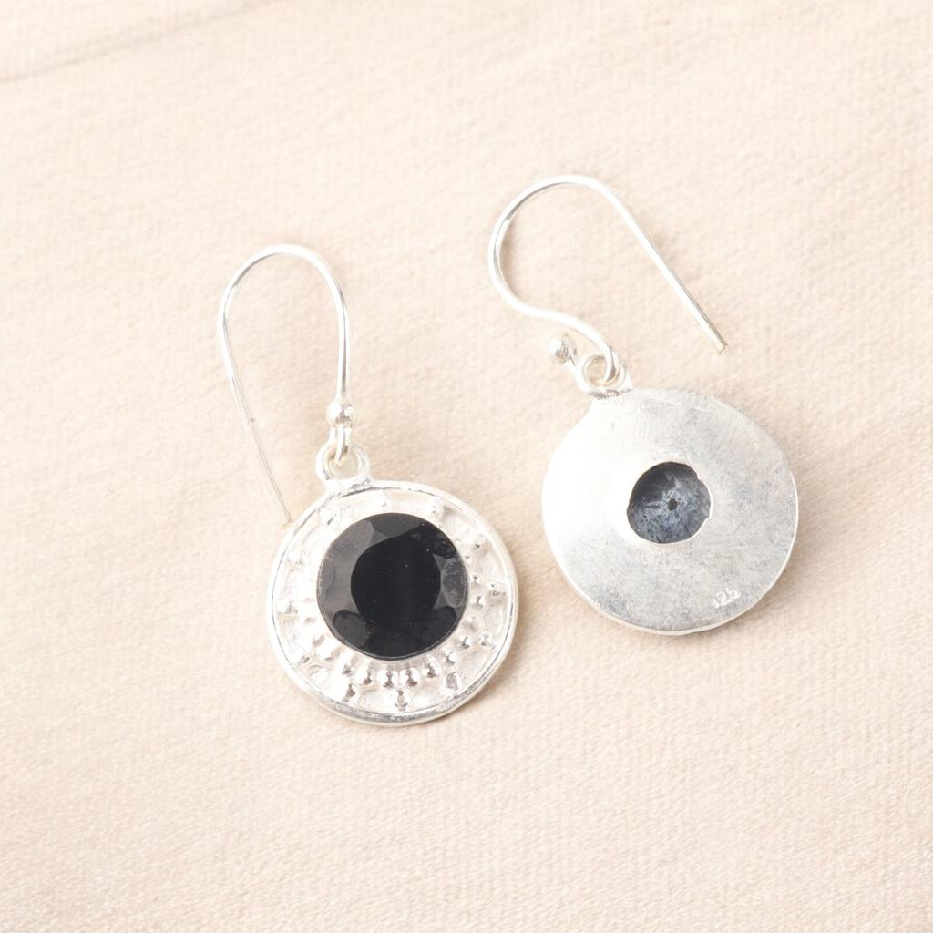 Rare Black Onyx 925 Sterling Silver Earrings, Handmade Jewelry For Women's 1.5" EE-153-18