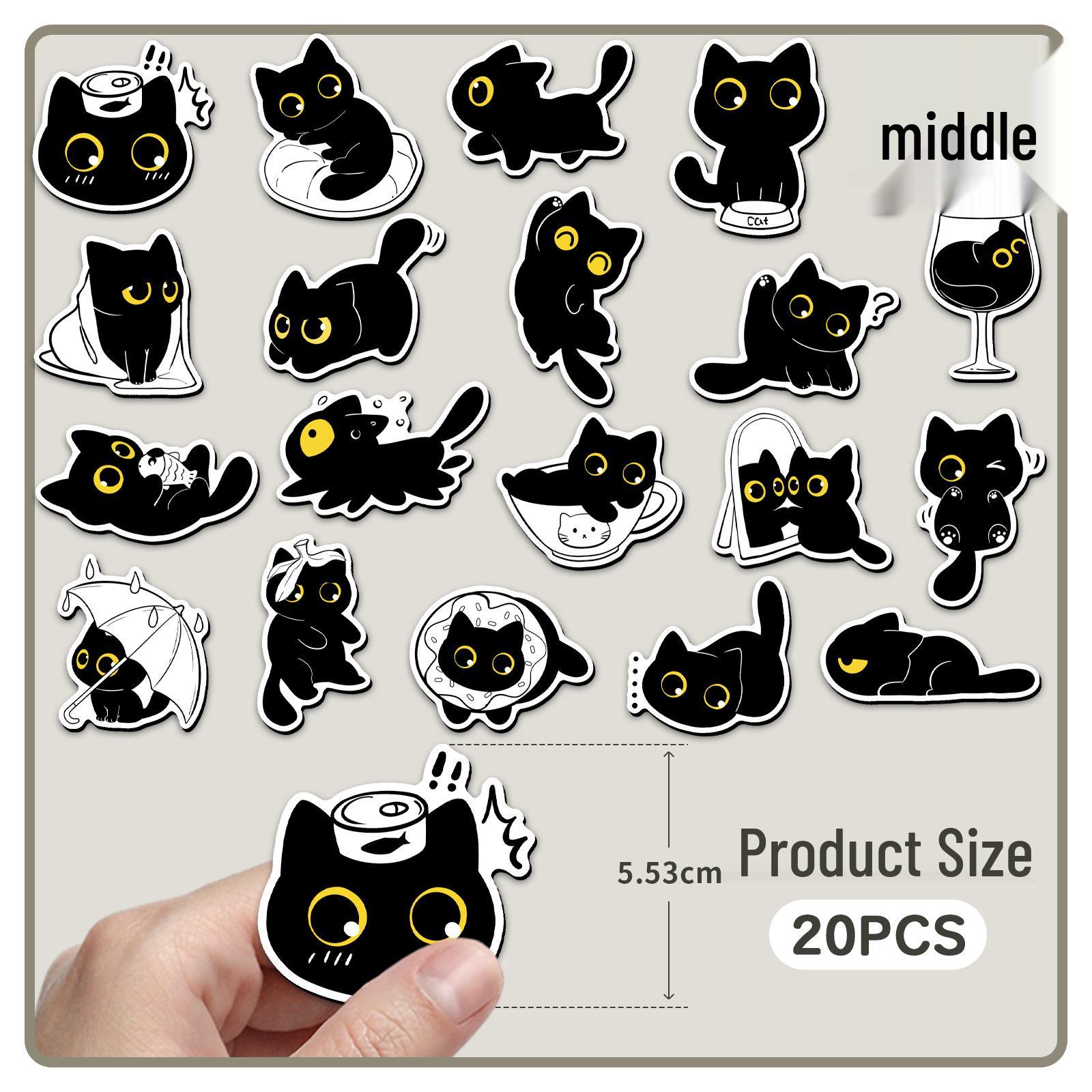 20-Piece Set: Cute Black Cat Refrigerator Magnets - Cartoon Animal Kittens, Creative Waterproof Magnetic Stickers