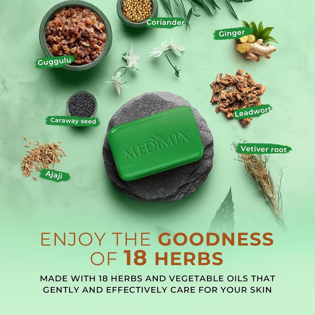 Medimix Classic Ayurvedic Soap 75g | Infused with 18 Natural Herbs for Acne, Skin Smoothening, and Body Odor Relief