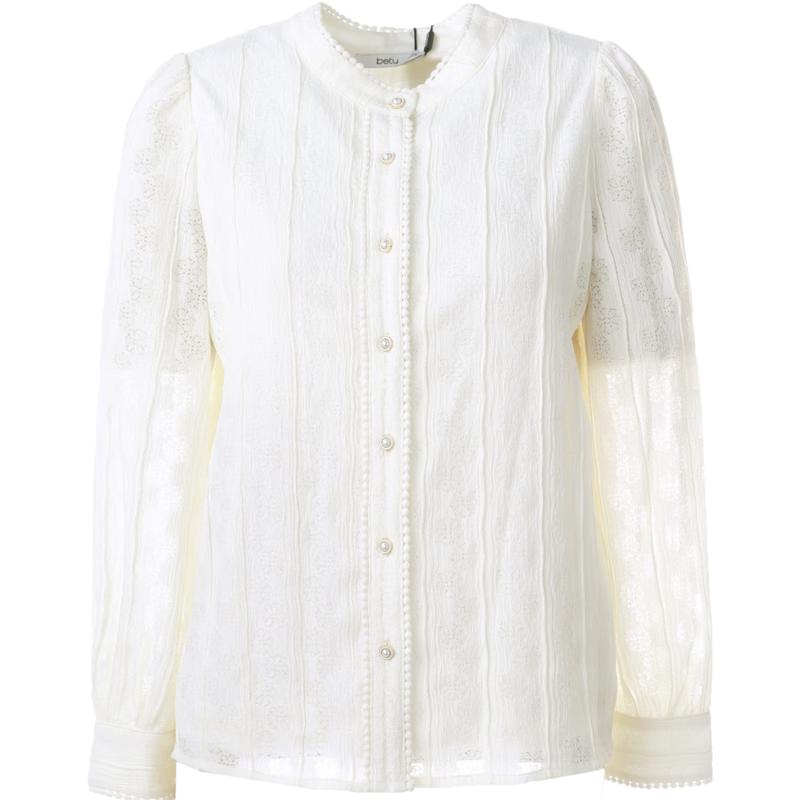 Betu Women s French Retro Lace Stand Collar Long Sleeve Shirt