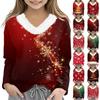 Christmas Day Girls Long Sleeve T Shirts Kids  Girls' V-Neck Tee Christmas Print Long Sleeve Top