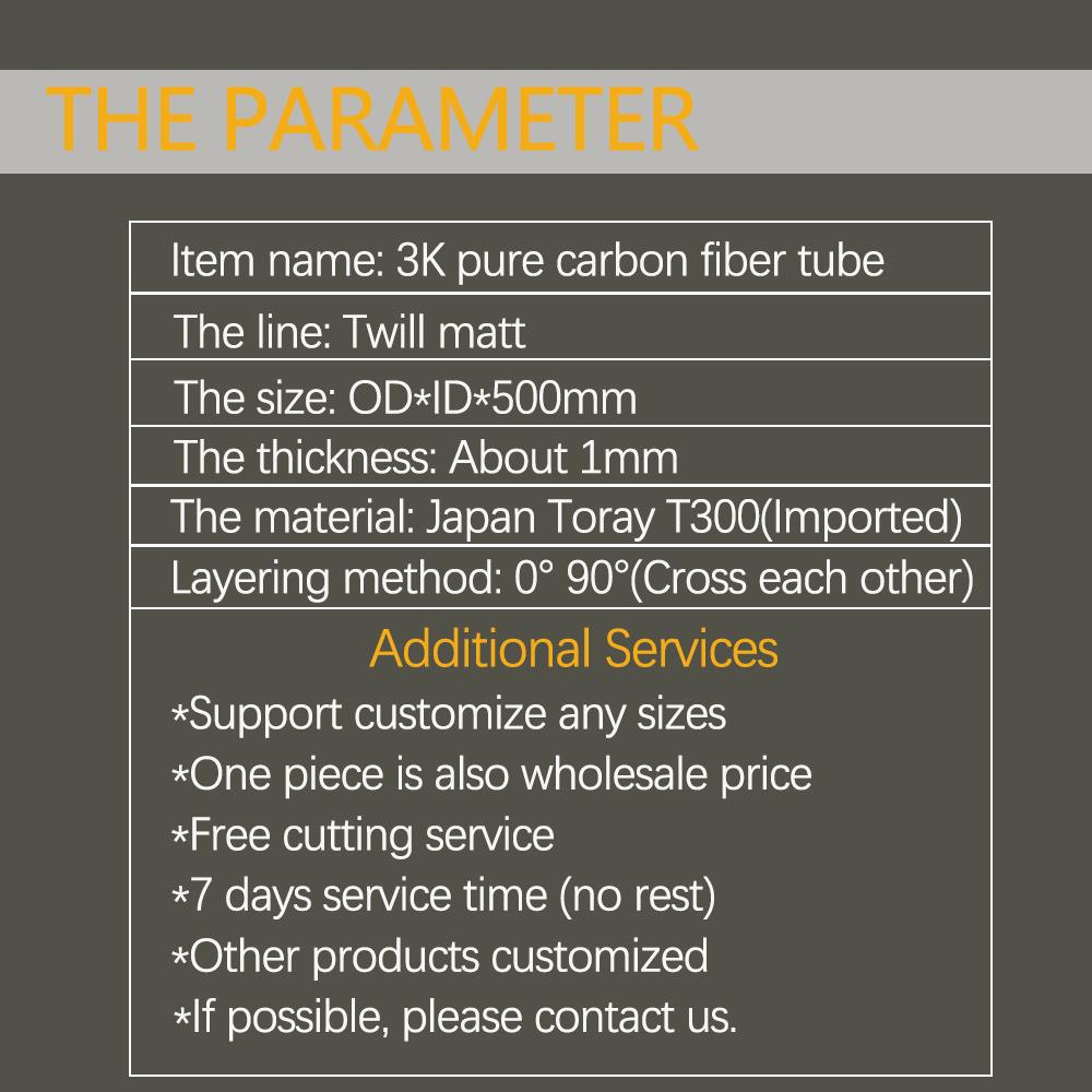 1/ 2Pcs 3K Pure Carbon Fiber Tube Length 0.5M Twill Matte Composite Hardness DIY Japan Material Pipe for RC Airplane Drone Parts