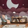 Wallpaper - Moon Dream - Clouds On A Burgundy Sky With Stars For Children