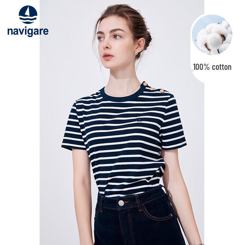 Navigare Women s Striped Cotton Crew Neck T-Shirt M