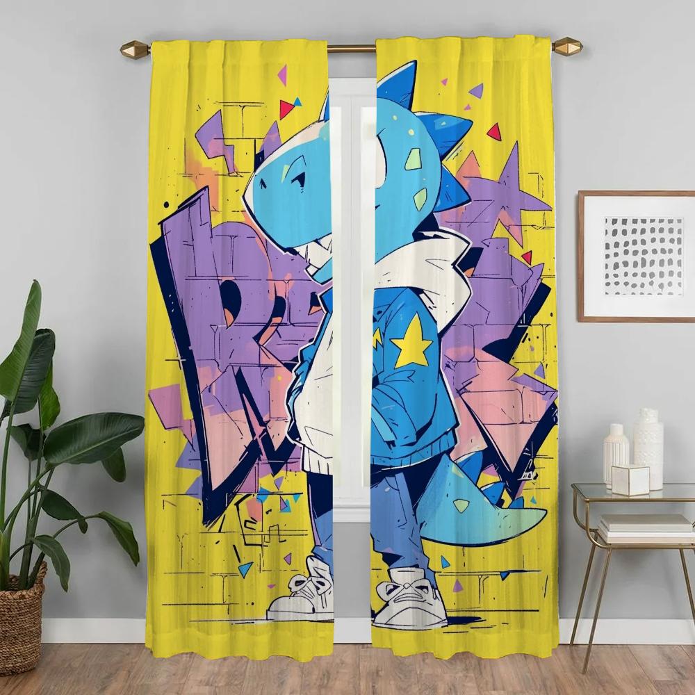 Cute Tyrannosaurus Anti-mosquito Curtains 2 Pieces Blackout Curtains for Living Room Curtain Tulle for Bedroom Shades Partition