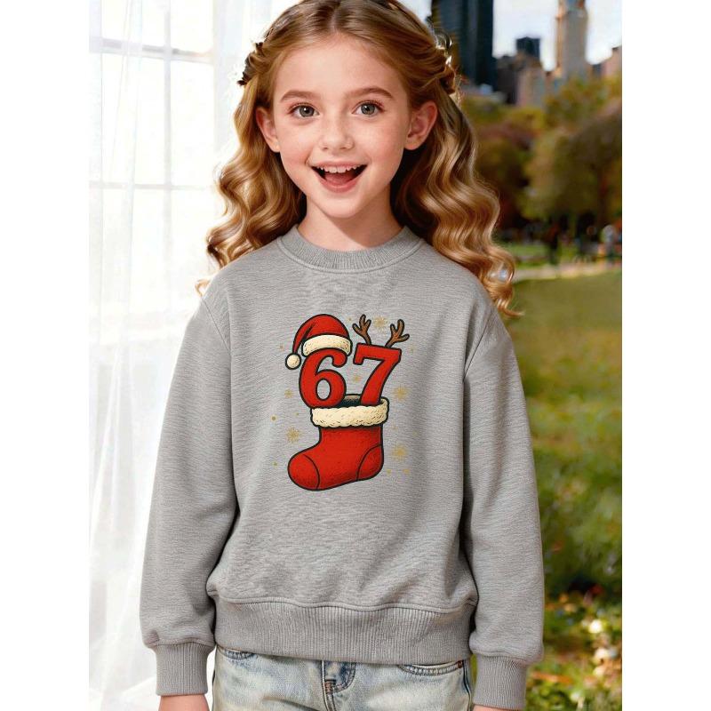 Kids Sweatshirt Round Neck Sweatshirt,Adorned with Antlers and Snowflake Elements, Playful and Cute