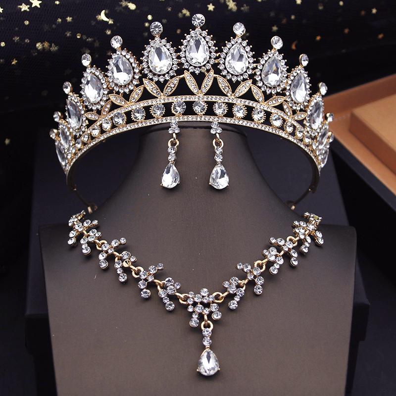 Luxury Purple Bridal Jewelry Sets for Women Choker Necklace Earrings With Crown Wedding Bride Set Costume Accessories