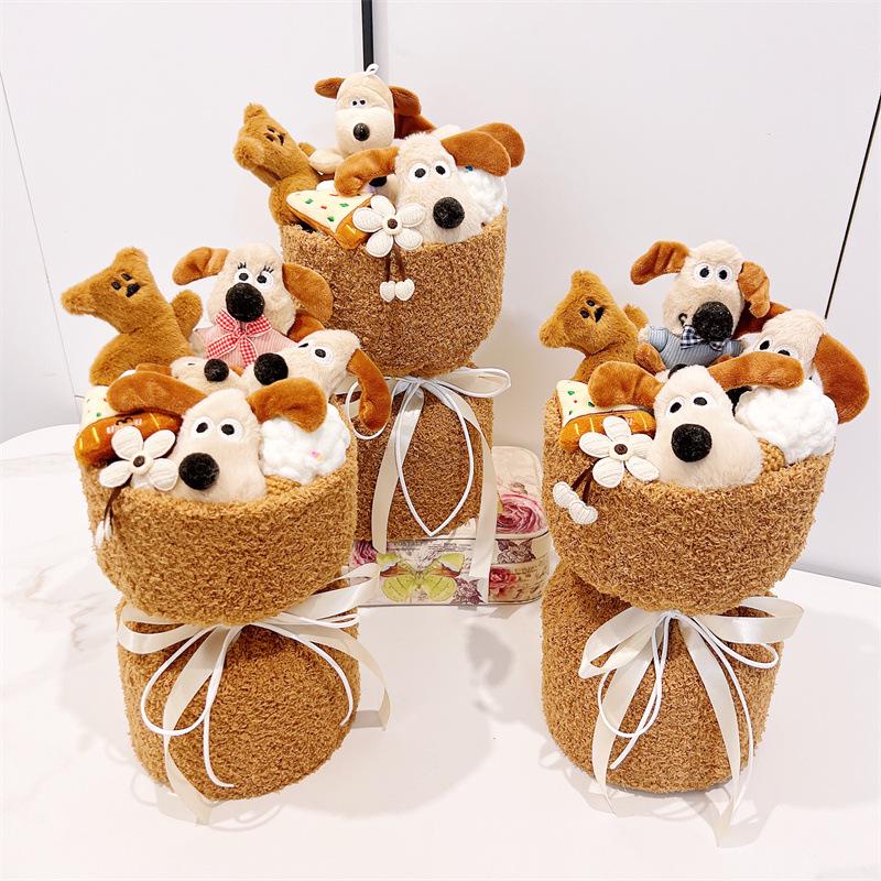 Buquê de Pelúcia de Cachorro Cartoon Palm Gate - Presente Fofo para Namorada, Melhor Amiga ou Colega de Classe da Floricultura Boutique