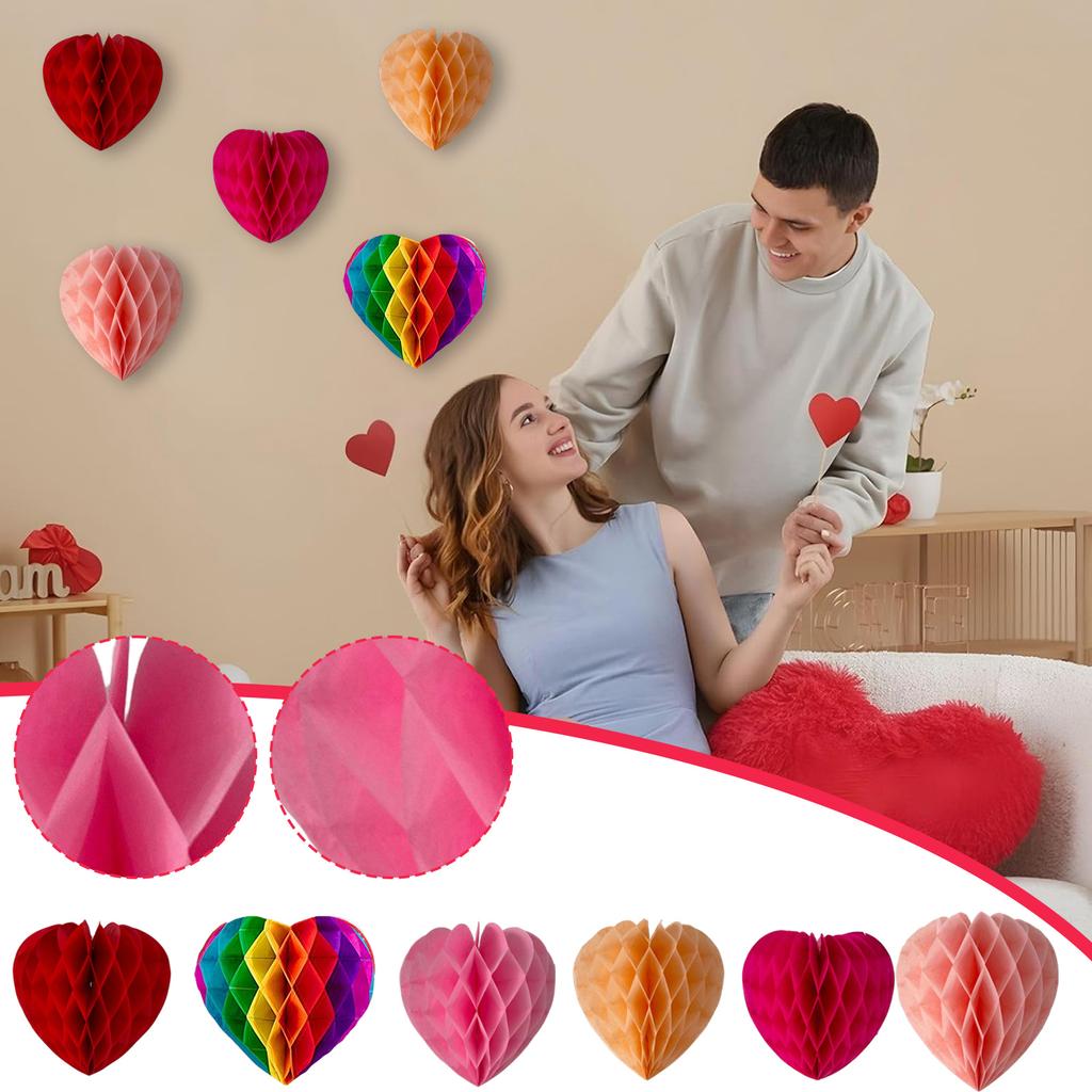 15cm Valentine's Day Party Decoration Heart-shaped Honeycomb Ball Hanging Ornament