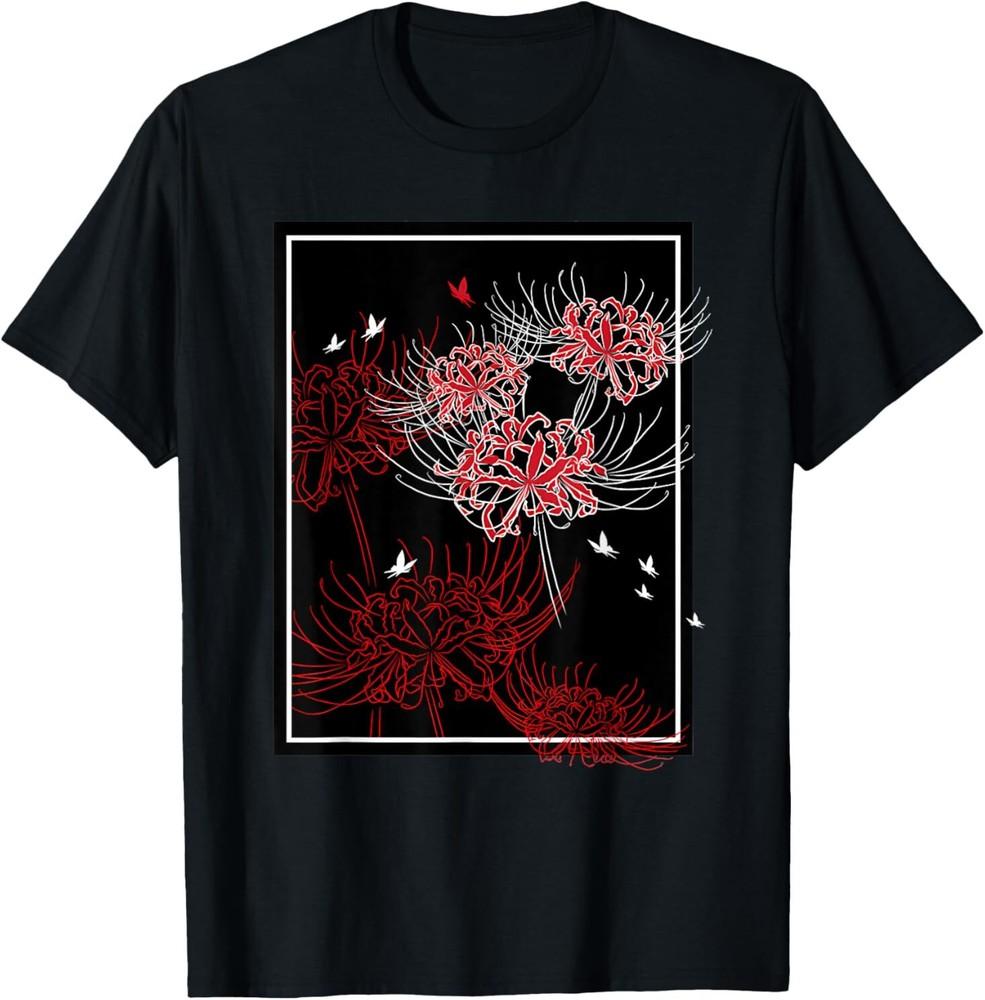 Red Spider Lily With Butterfly Japanese Anime Aesthetic TShirt S