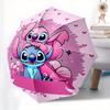 Stitch,Love Automatic Folding Umbrella   Simple 8 Rib Design, Bright Cartoon Pattern, Durable Iron Frame, Suitable For Travel, Outdoor, Beac