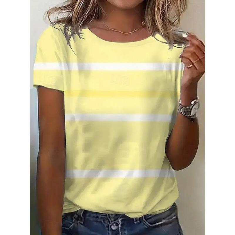 Women s T Shirt Print Striped Graphic Geometric Striped Stylish Classic Casual Short Sleeve 5XL