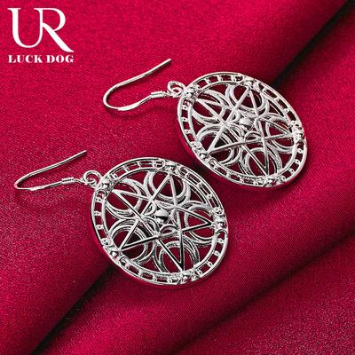 925 Sterling Silver Round Star Shaped Pendant Piercing Earrings Fashionable Wedding Jewelry