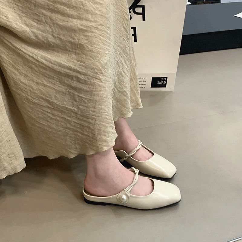 Flat bottom French small fragrant wind bag head half drag girl 2025 new niche fairy silver one-pedal lazy drag girl