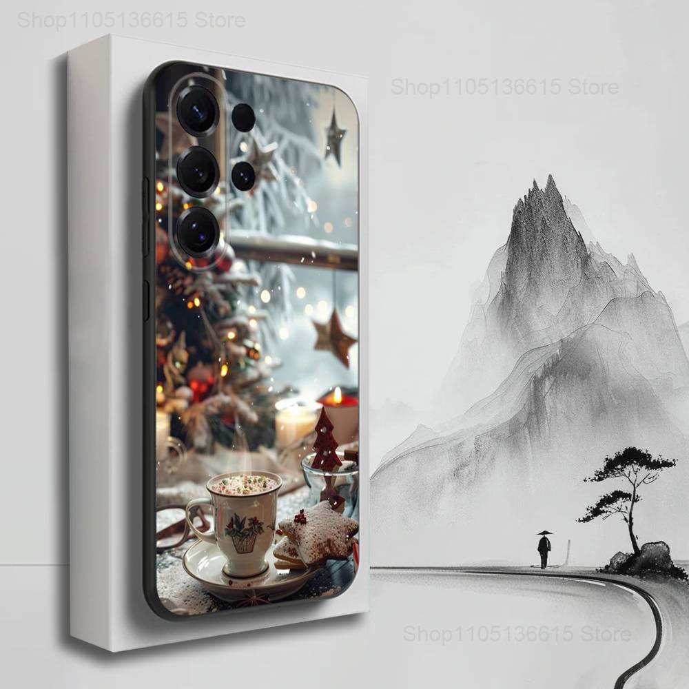 Christmas Art winter Coffee Case For Samsung S25,S24,S23,S22,S21,S20,S10,S9,Ultra,Plus,Lite,FE,Soft Silicone Black Cover