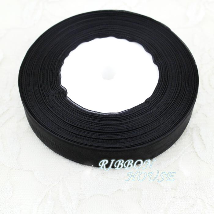 (50 Yards/Rolle) 1 ''(25 mm) schwarze Organzabänder Geschenkverpackung Dekobänder Großhandel