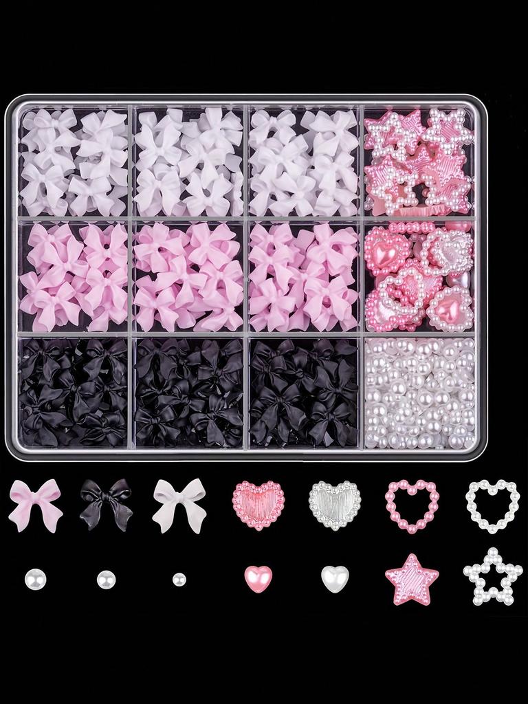 500pcs Bowknot Moon Love Heart Nail Art Ornaments Half Round Artificial Pearl Set for Nail Art DIY Decoration