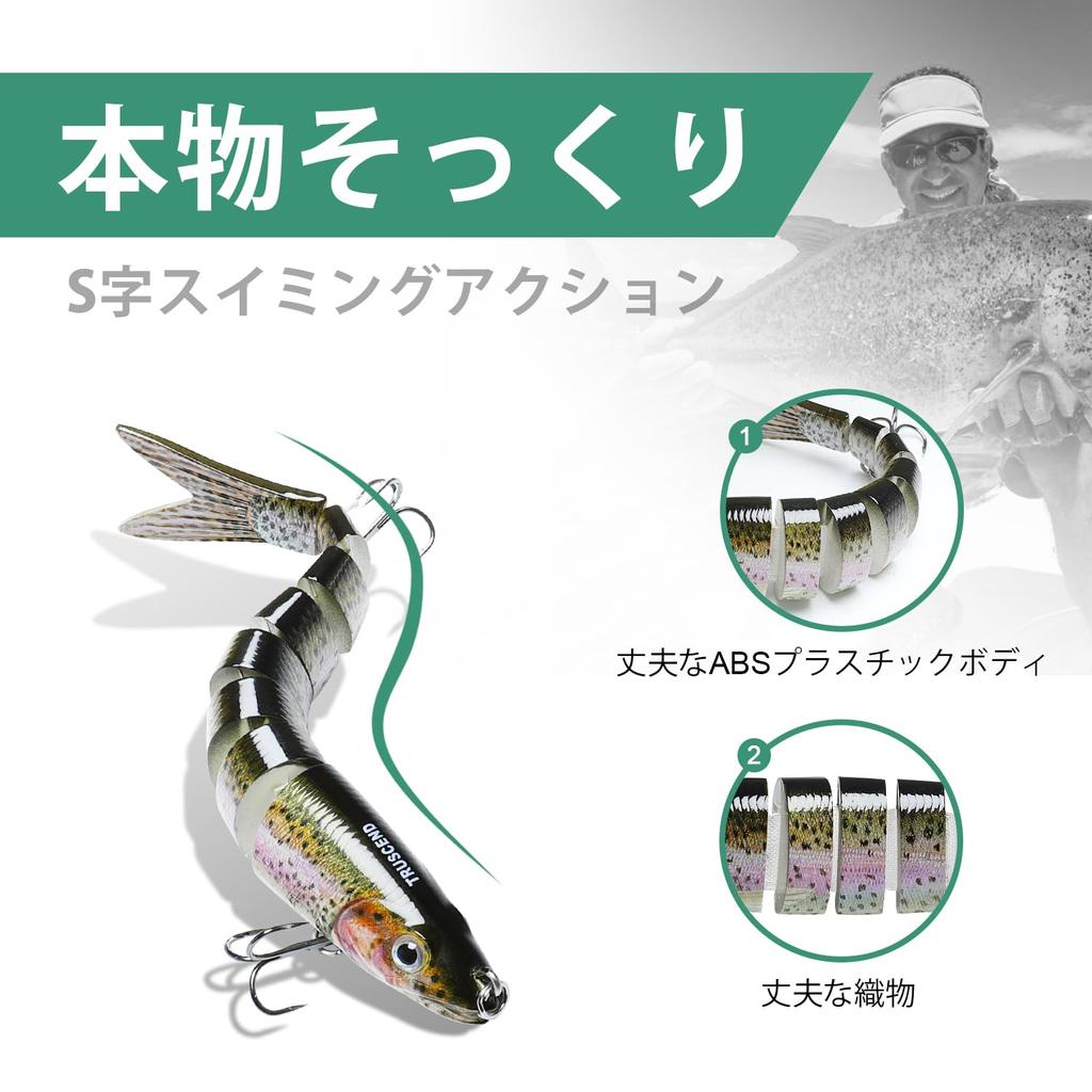 TRUSCEND Fishing Lure for Set of Lifelike Minnows for Saltwater and Freshwater Suitable for Sea Spanish and Other Fish [8-Joint Design] Ajing, 20g, 3,