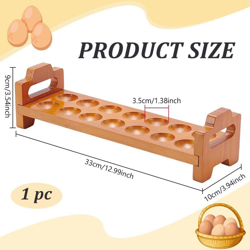 14-Slots Wooden Egg Holder Stackable Organizer Stand Counter Wood Egg Storage Rack Refrigerator Storage Kitchen Decoration