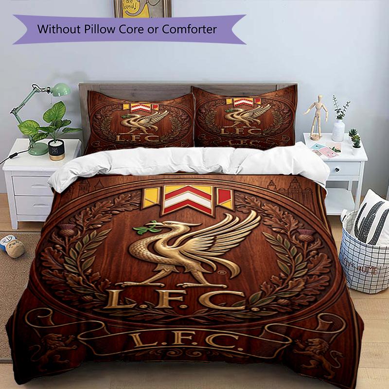 3pcs Duvet Cover Set (1*Duvet Cover + 2*Pillowcase, Without Core), Liverpool Football Club Print Bedding Set, Bedroom Decor, All‑Season, Birthday Gift