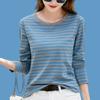 Breathable Cotton Long Sleeve Tshirt Women Loose Fit Simple Striped Casual Top Autumn