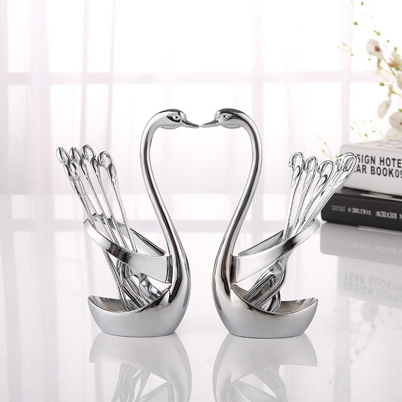 Zinc Alloy Swan Tableware Seat Spoon Fork Set Restaurant Hotel Ornament Tableware Storage Rack Cross-border Labeling
