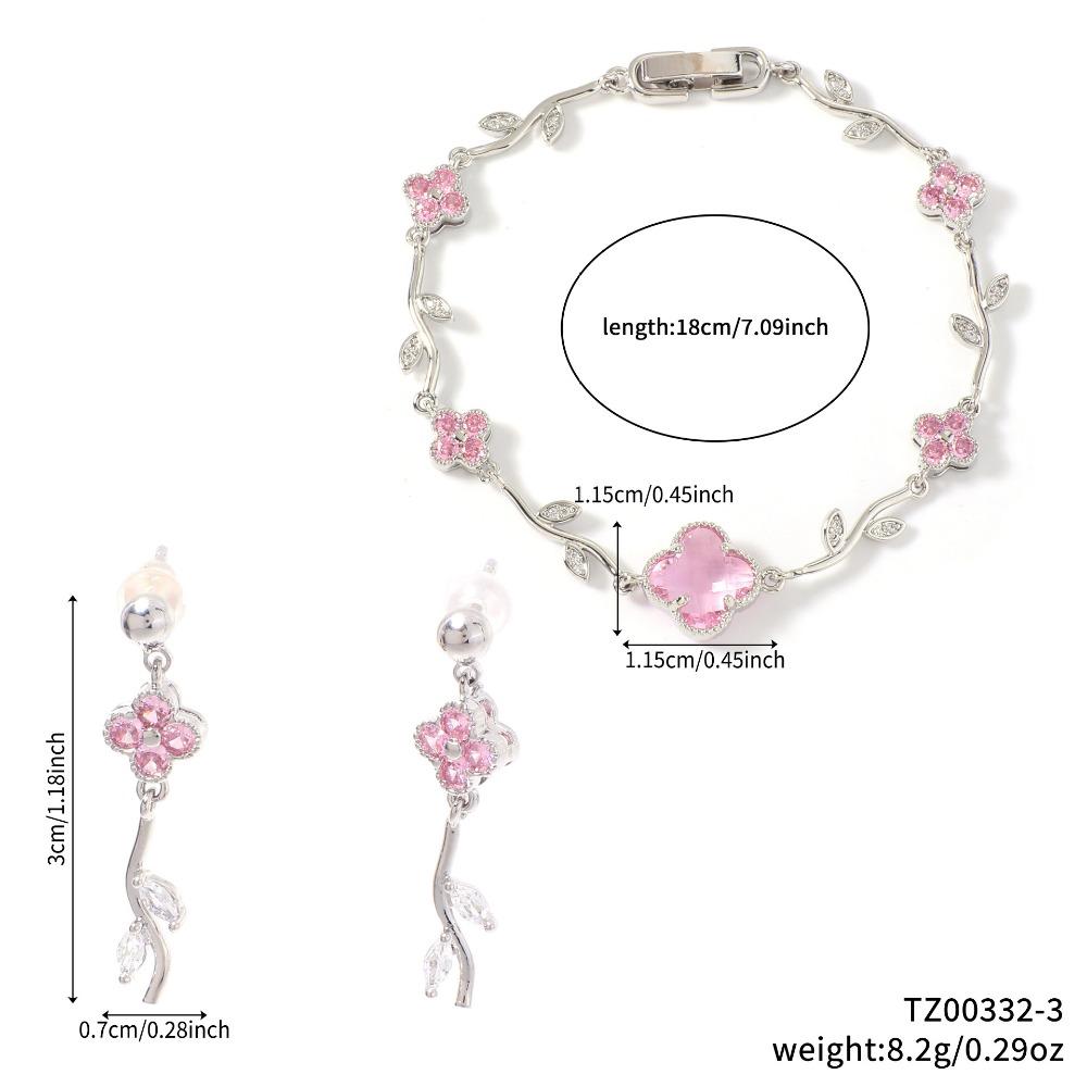 Elegant and Stylish Lucky Clover and Sweet Four-leaf Clover Bracelet and Earring Jewelry Set
