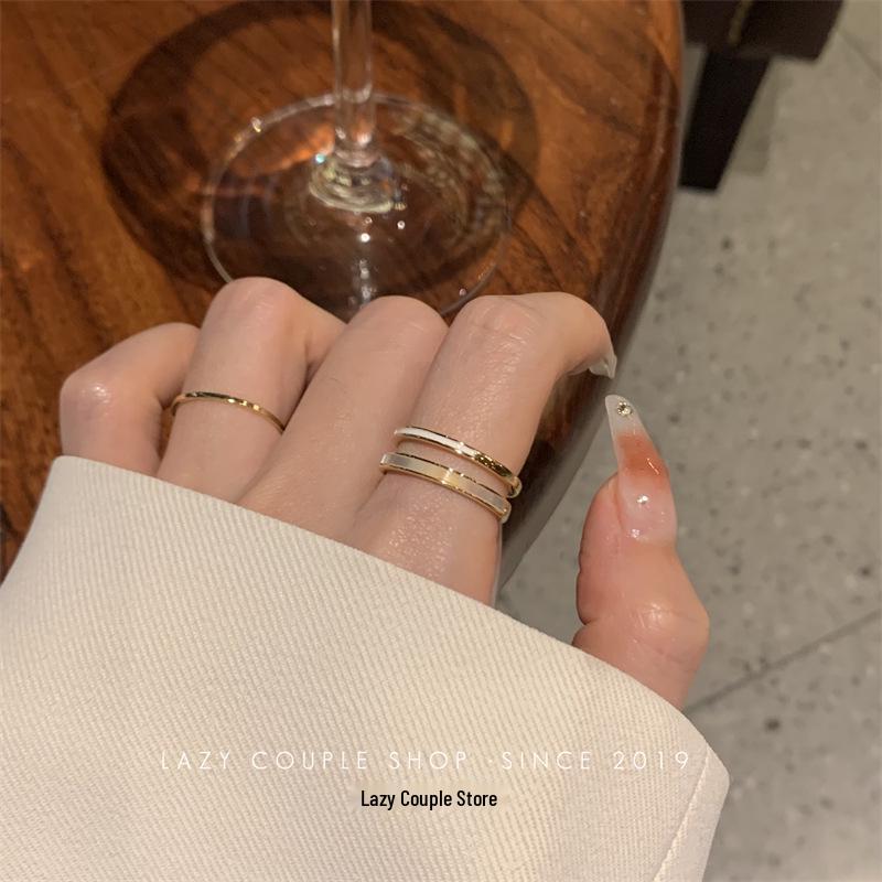 Elegant Trendy Open-End Mother-of-Pearl Double-Layer Ring for Women - Lightweight Luxury Design