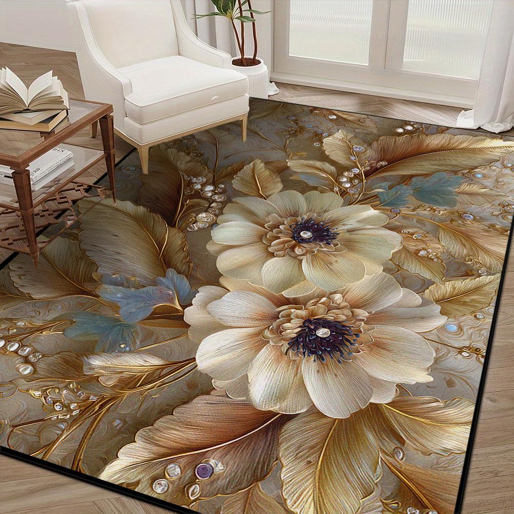 3D Floral Printing Carpet Luxurious Decoration Living Room Sofa Area Rugs for Bedroom Cloakroom Washable Soft Non-slip Floor Mat