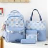 Schoolbag Junior High School School Bag Girls Plaid Elementary School Girls Grade 3 to 6 High School Large Capacity Waterproof Shoulder Set