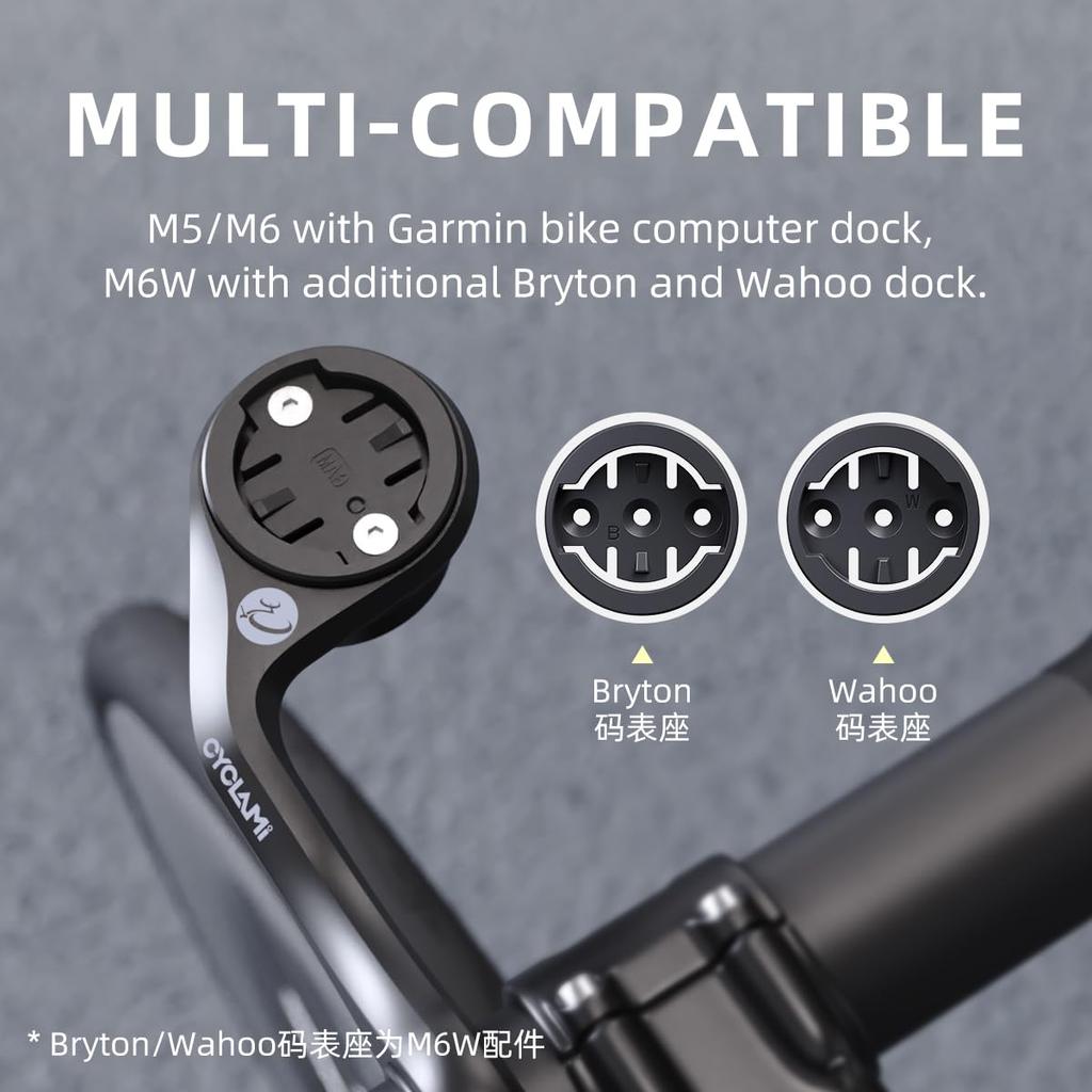 CYCLAMI M6W Bicycle Mount Compatible with and CooSpo and 72g with Adjustable Extension Compatible with Handlebars - Garmin, Wahoo, Bryton, iGPSPORT,