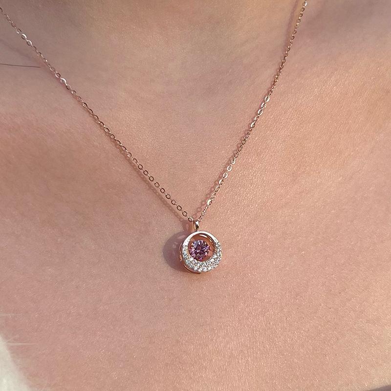 Beautiful Trendy Zinc Alloy Gold Plated Purple Zircon Pendant Link Chain Necklace Women's Everyday Jewelry Gift Collection