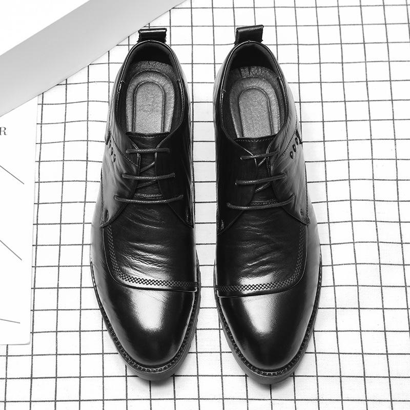 Leather Shoes Lace-up Spring Pointed Men's Fashion Black Versatile Summer Soft Sole Wear-resistant