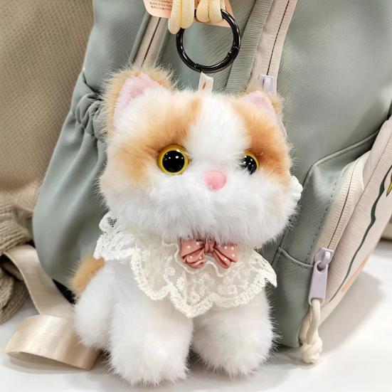 Portable Hanging Plush Pendant Interactive Cat Keychain, Wagging Tail & Meowing Kitten Soft Plushie with Sound Metal Clip, Cute Bag Charm, Comfort