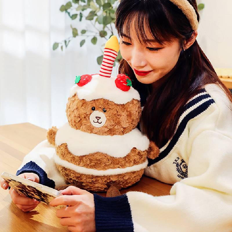 Bear Cake Plush Toy Stuffed Doll Throw Pillow Cartoon Decorative Kids Gifts