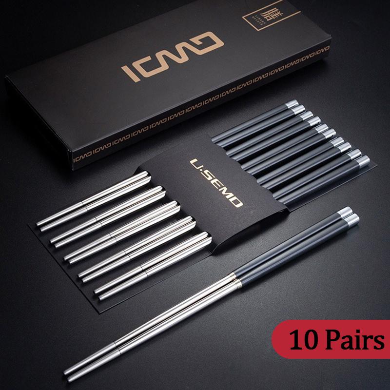 10 Pair Stainless Steel Chinese Chopsticks Reusable Metal Chopsticks Sushi Sticks Korean Chopsticks High Quality KZ005